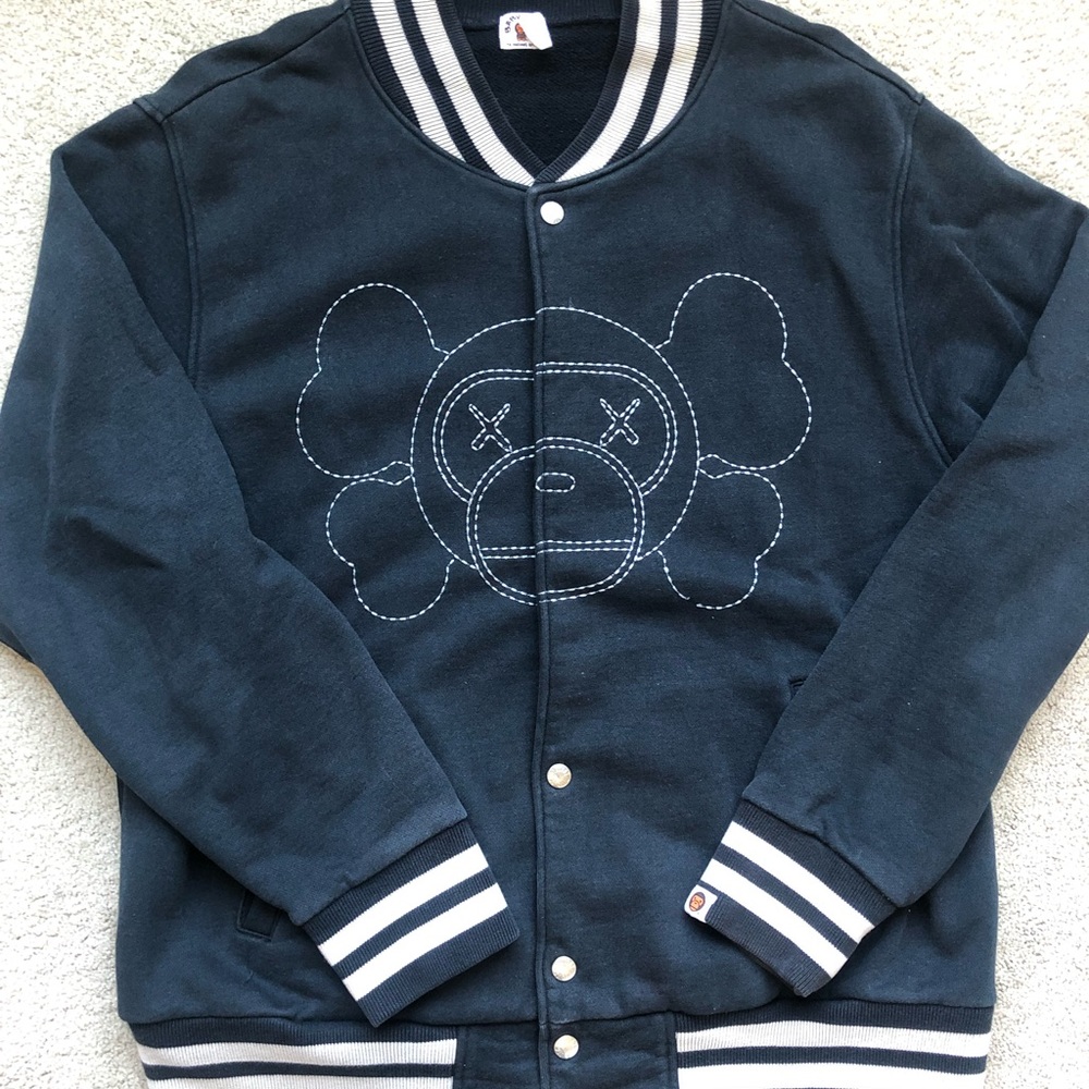 Bape Baby Milo X Kaws - Cotton Varsity Jacket - Blue - Size M